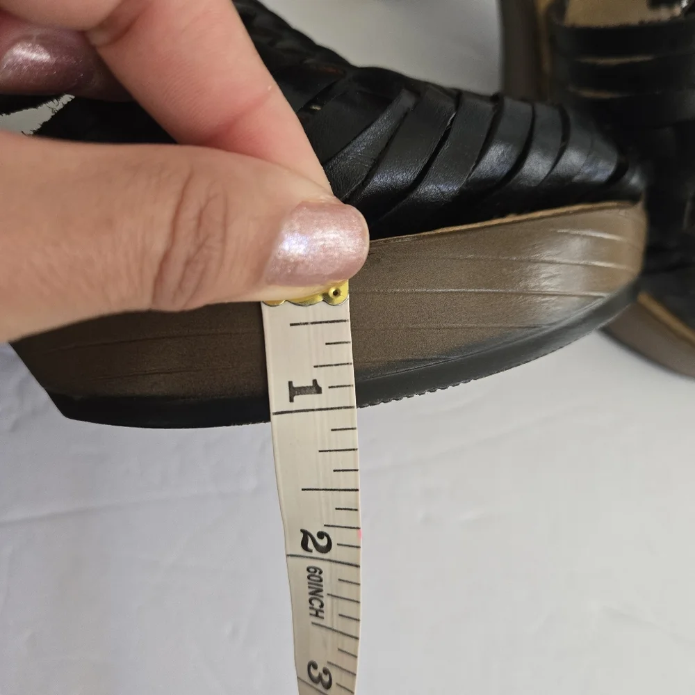 Black Leather Platform Ankle Strap Shoes size 6 Artisan made
